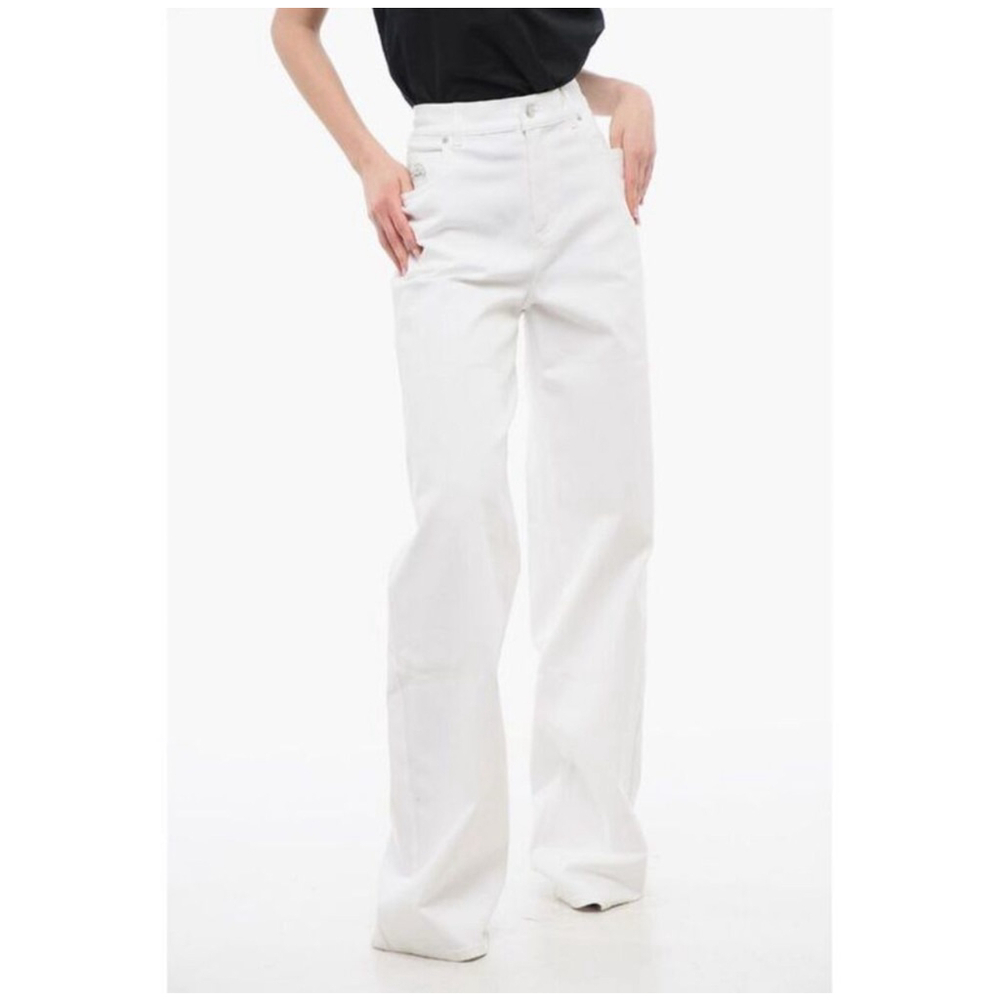 Alexander McQueen Optical White 28x32 Logo Plaque Wide Leg Hi-Rise Jeans Cotton